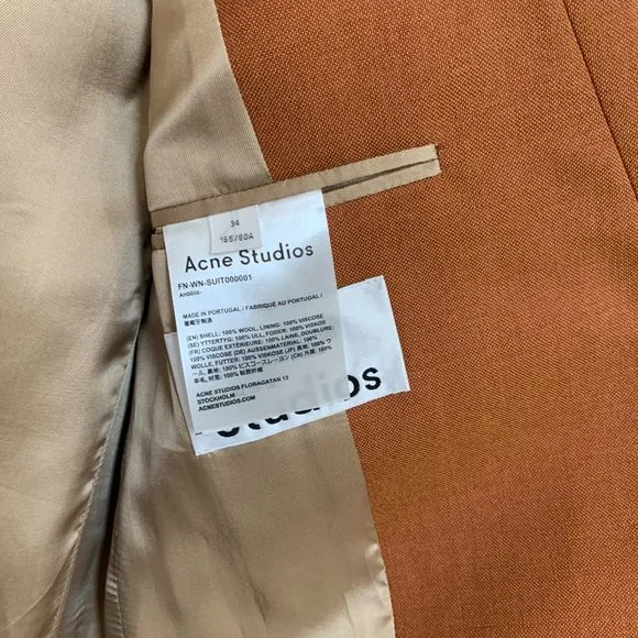 Acne Studios dark burnt orange double breasted suit blazer jacket US 2 4 - Picture 6 of 16